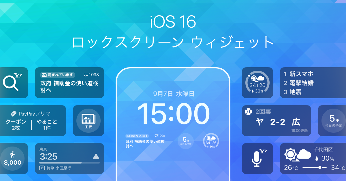 ヤフー、天気やニュースなど11種類のアプリがiOS 16の「ロック画面