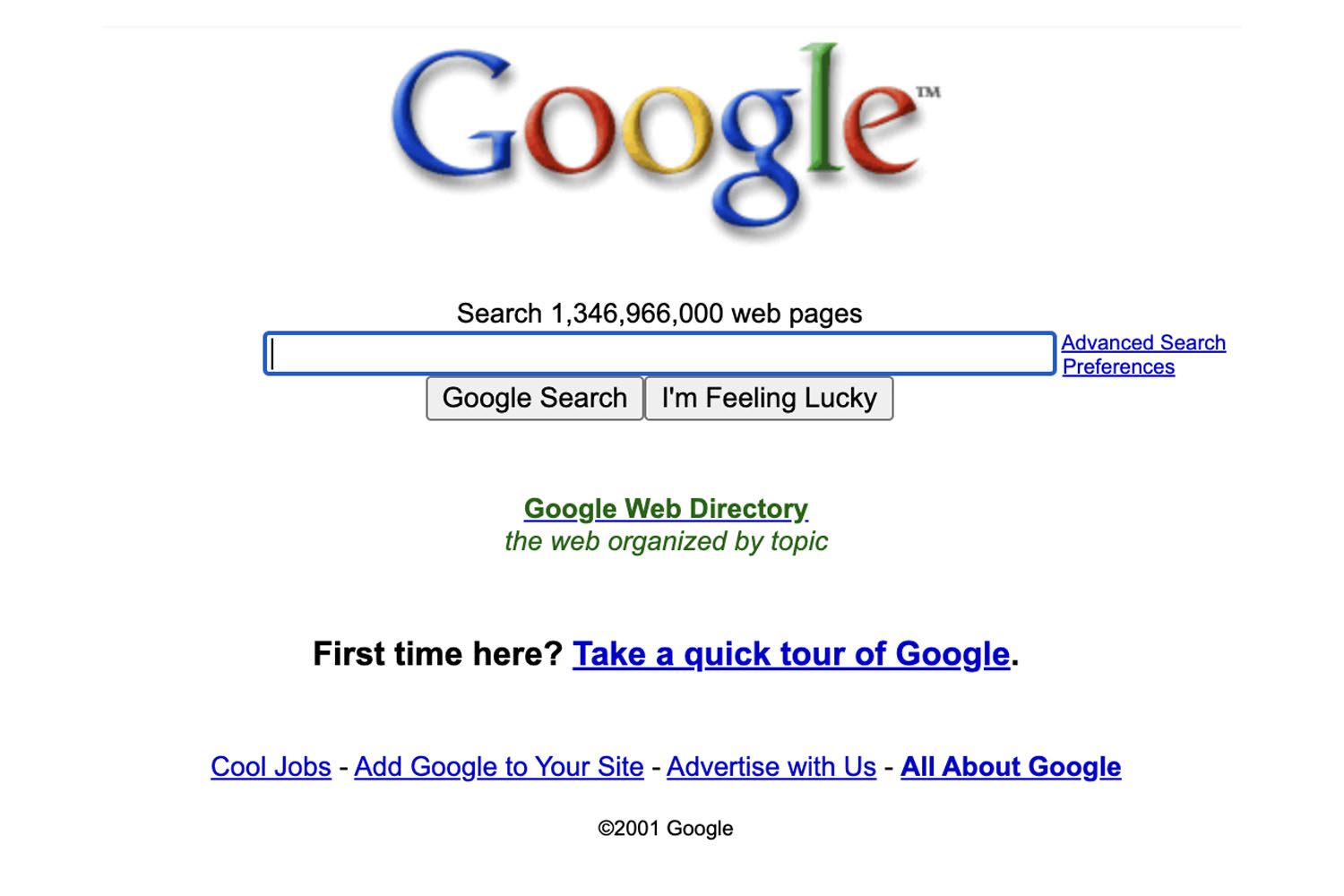 参考：2001年7月 Google（Wayback Machine）