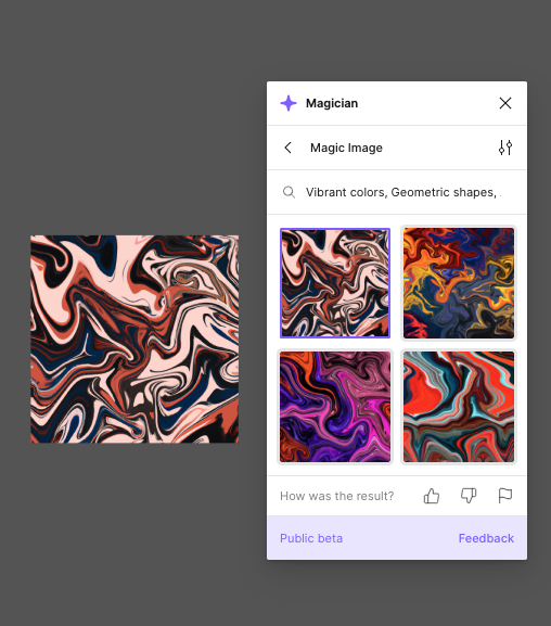 プロンプト”Vibrant colors, Geometric shapes, Abstract patterns,  Movement and flow, liquid, Texture and layers. ”で出力を試みた画像。